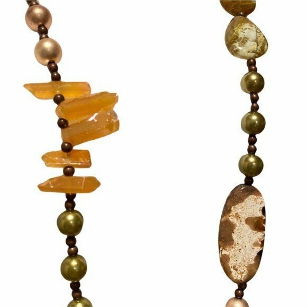 Treska Beaded Statement Necklace Gold Green Handmade Earthy Forest Collection - Picture 10 of 11